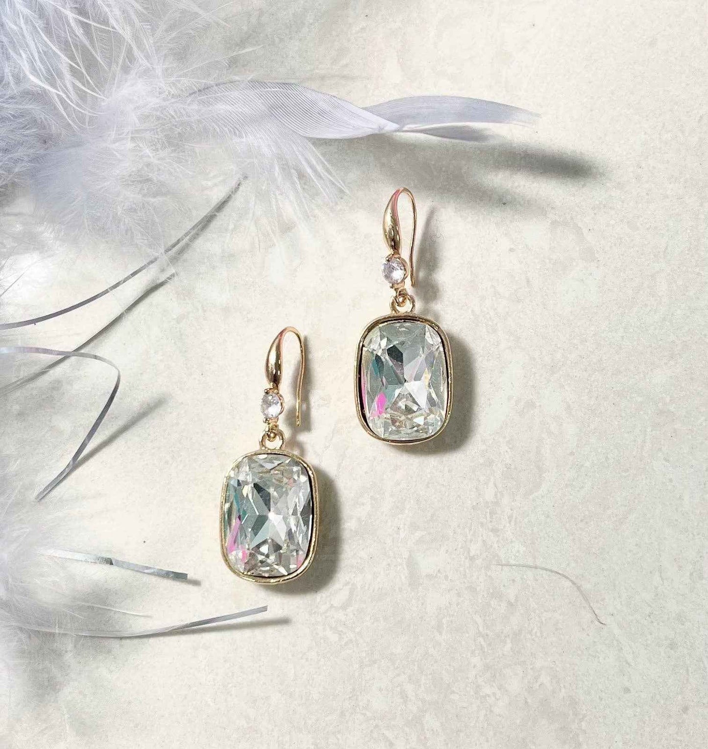 Clear & Gold Crystal Drop Earring