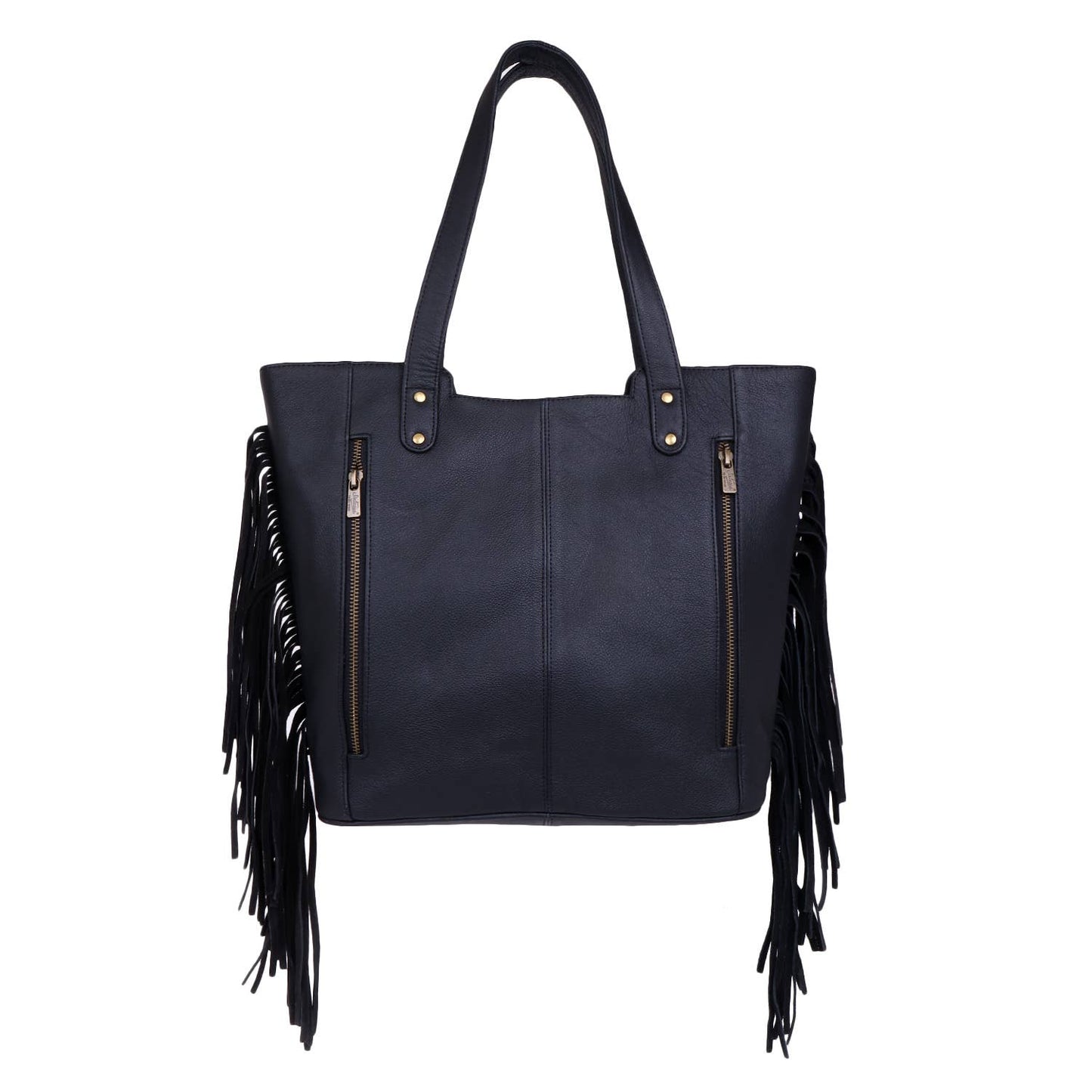 Leather Cowhide Fringed Women Tote - Black Turqoise Floral