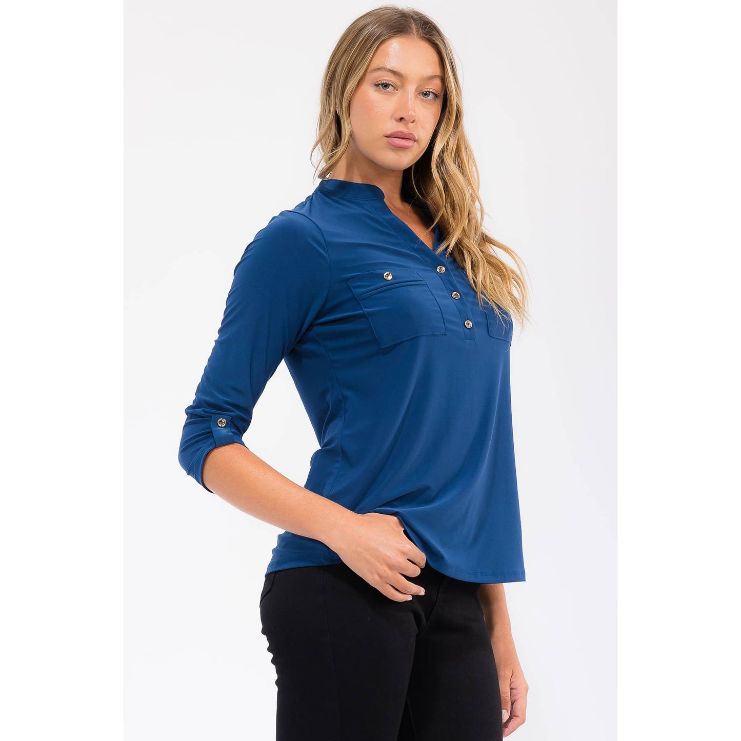 Roll Tab Mandarin Top - Threads Boutique