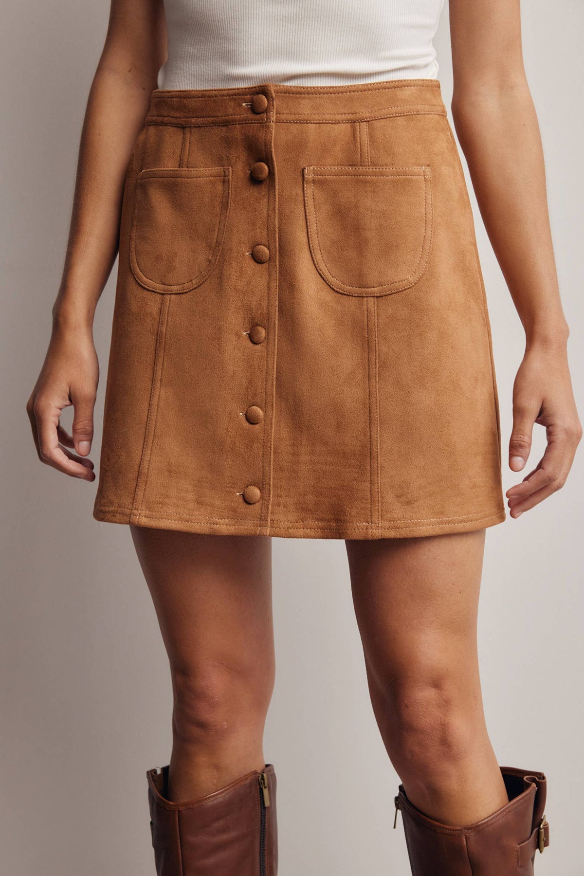 Maggie Suede Button Front Skirt