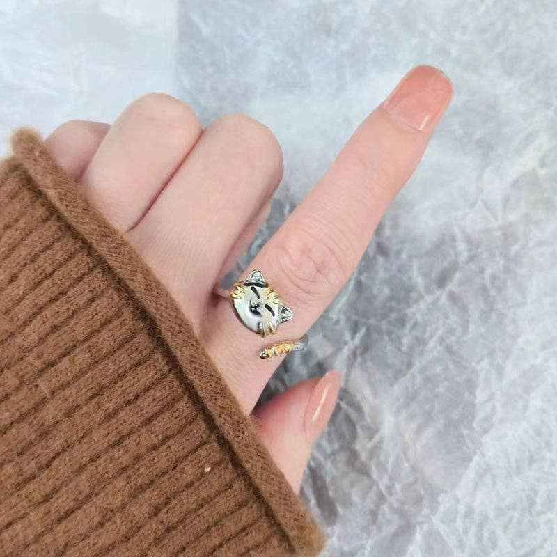 Perimade & Co. LLC - Dainty Cat Anxiety Fidget Spinner Band Ring in Solid Copper