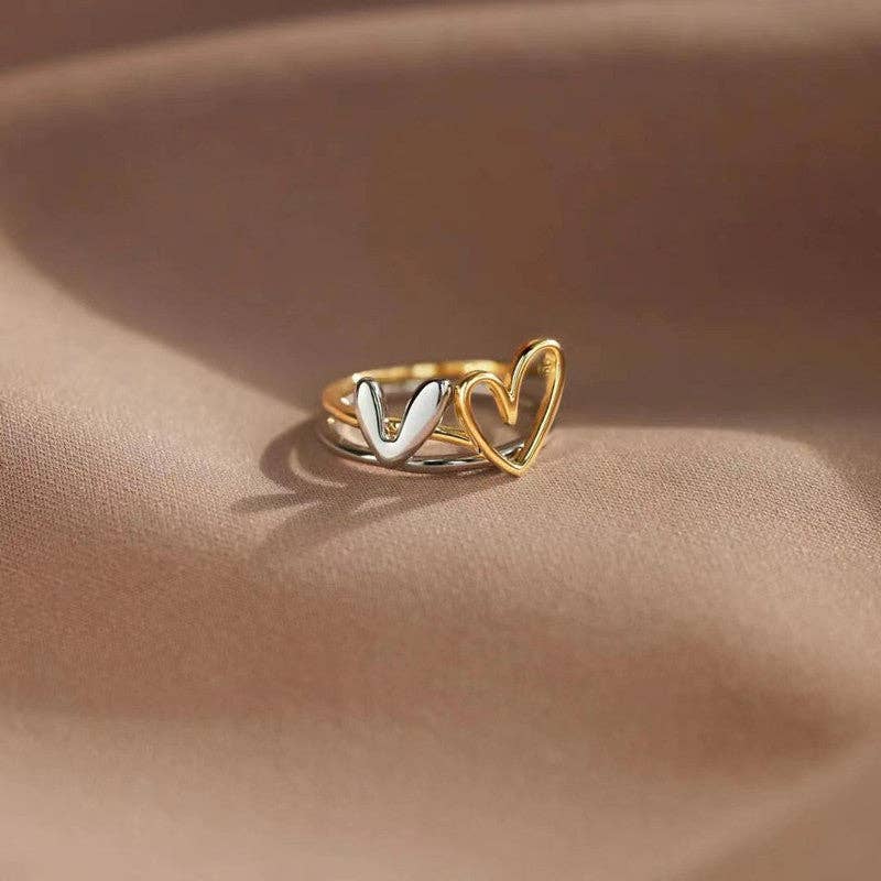 Small Irregular Two Tone Heart Stacking Ring in Solid Copper