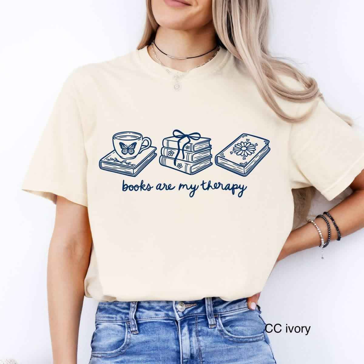Happy Tees by Jenny - Books Are My Therapy Graphic Tee