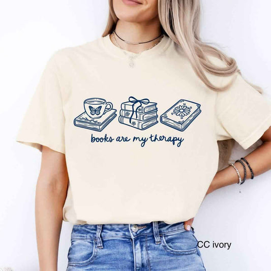 Happy Tees by Jenny - Books Are My Therapy Graphic Tee