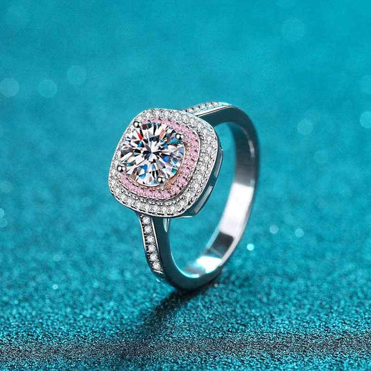 Pink Halo Moissanite Ring in 925 Sterling Silver