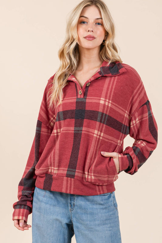 Plaid V-Neck Top