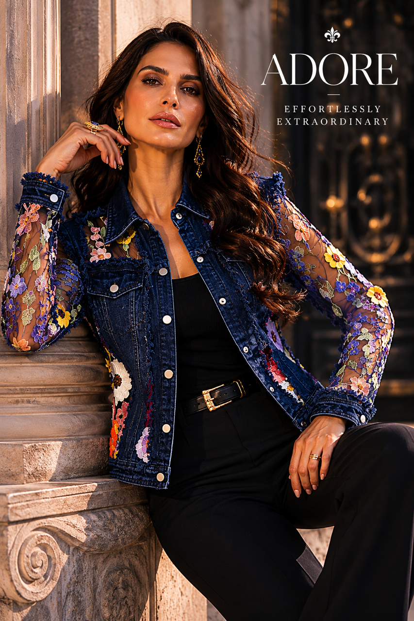 Denim Lace Jacket with Floral Embroidery