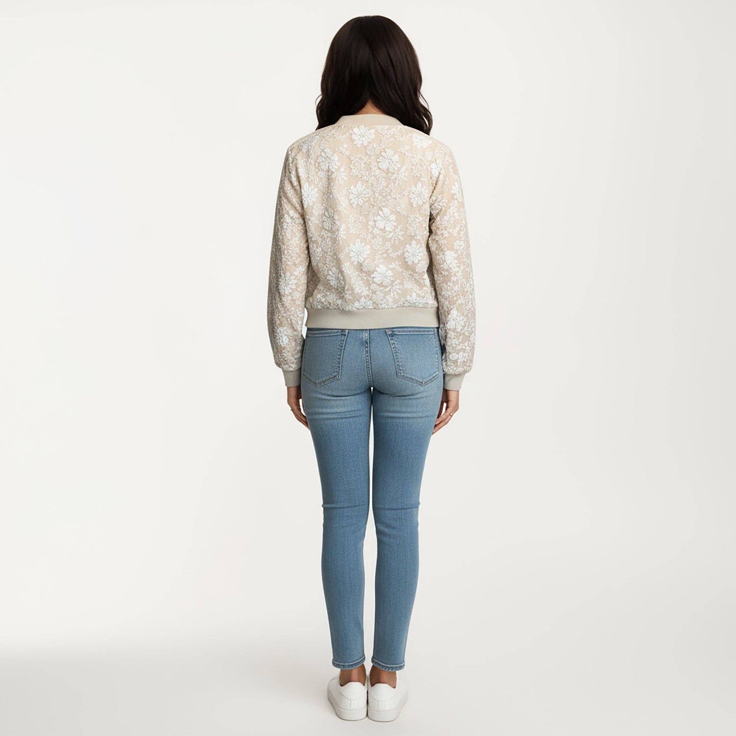 Sheer Floral Lace Bomber Jacket