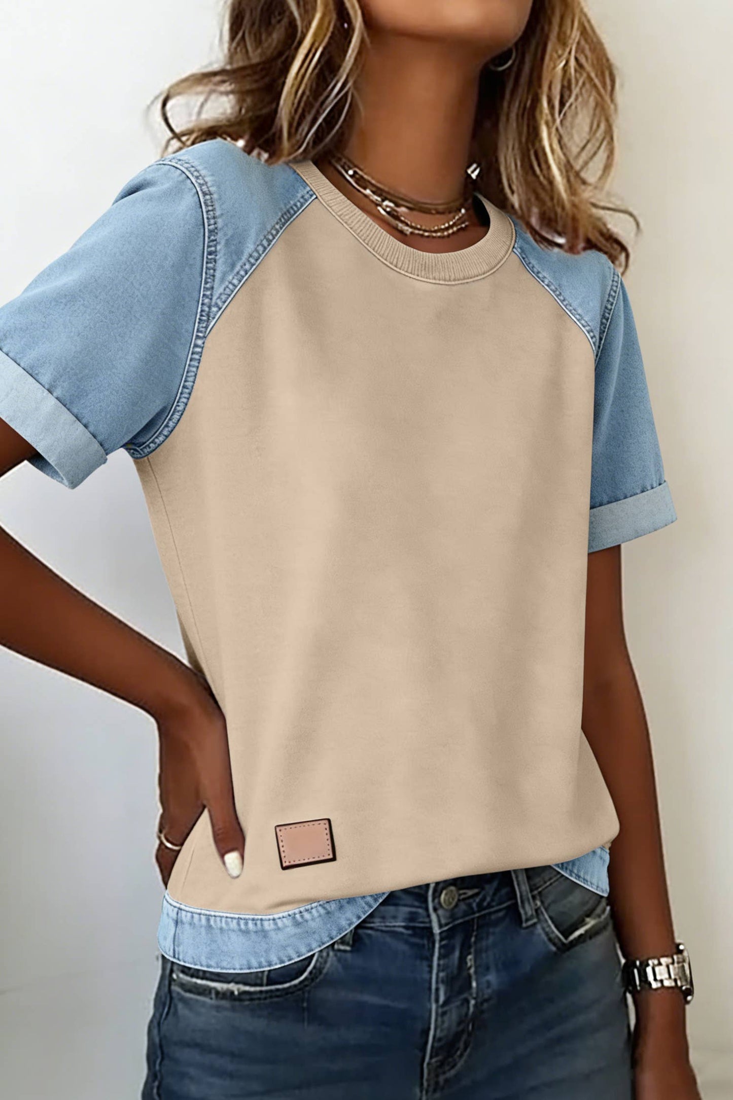 Denim Color Block Top