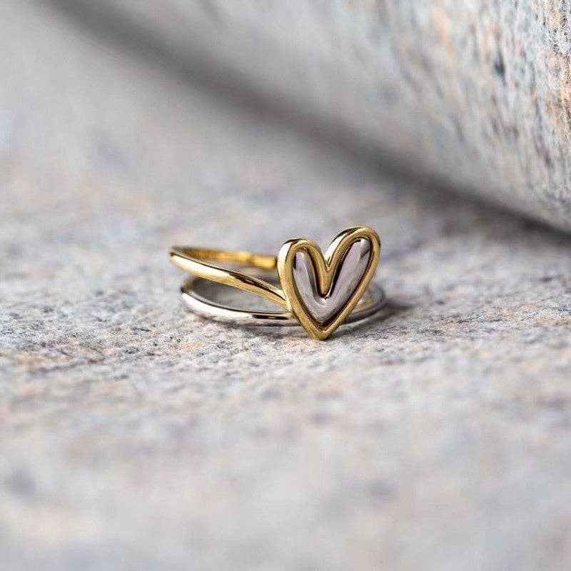 Perimade & Co. LLC - Small Irregular Two Tone Heart Stacking Ring in Solid Copper