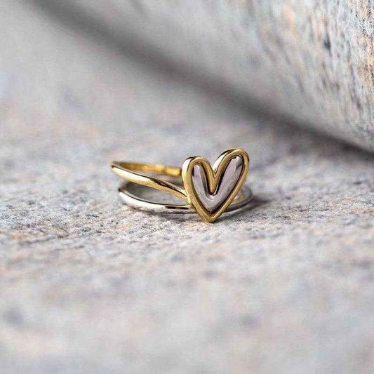 Perimade & Co. LLC - Small Irregular Two Tone Heart Stacking Ring in Solid Copper