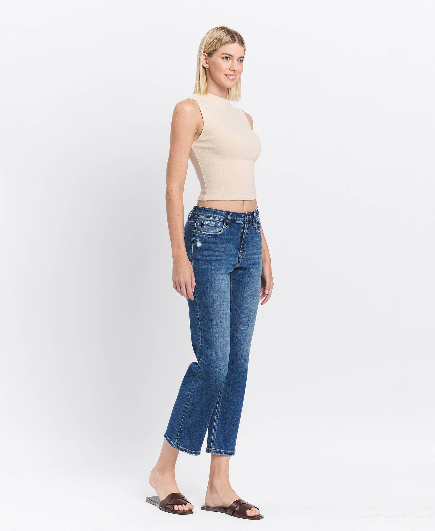 High Rise Ankle Straight Jeans