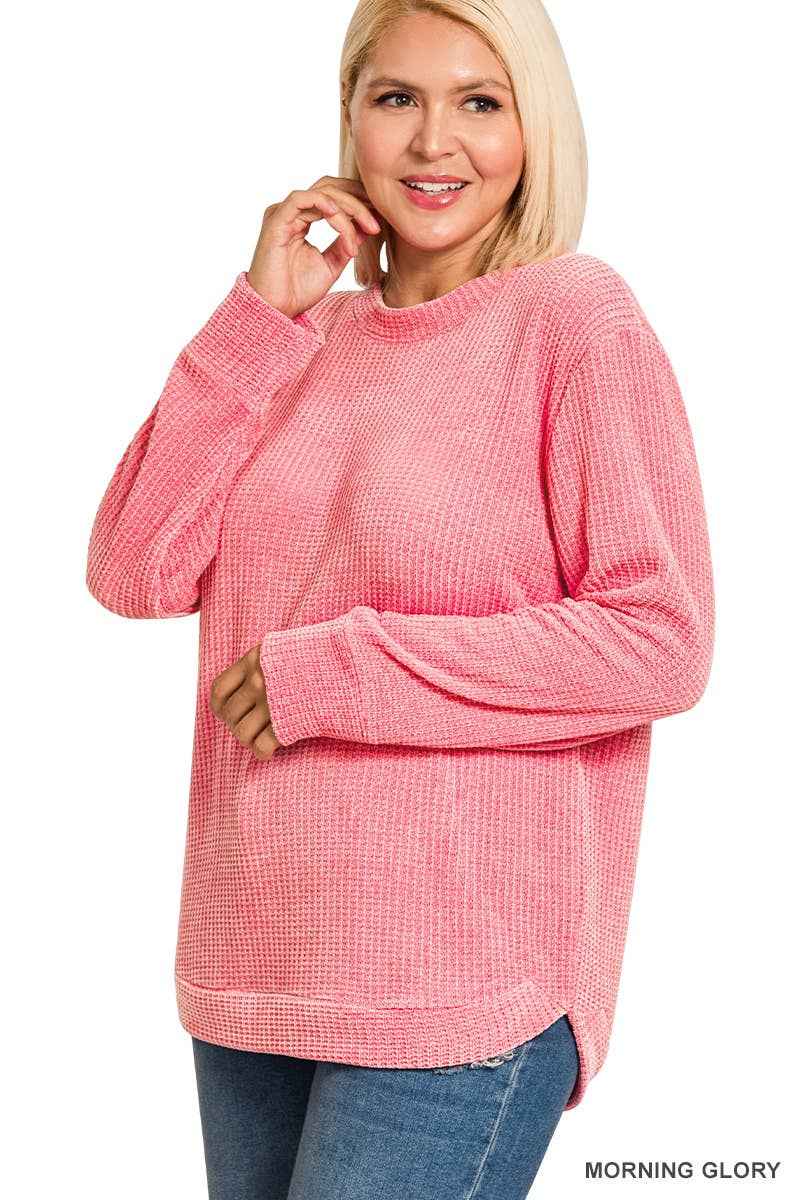 Plus Chenille Waffle Round Neck Sweater
