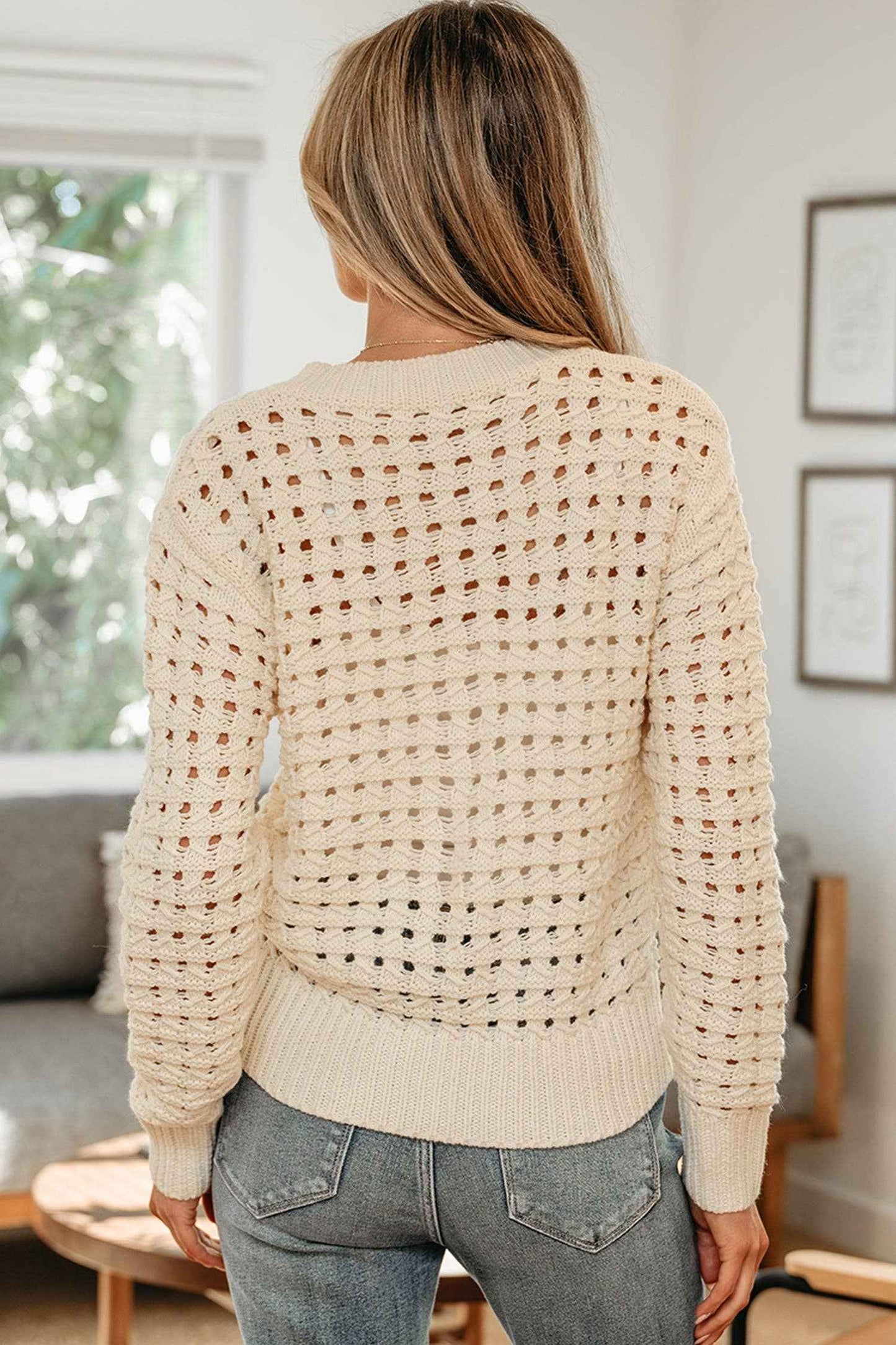 Hollowed Knit Zip Up Sweater Cardigan