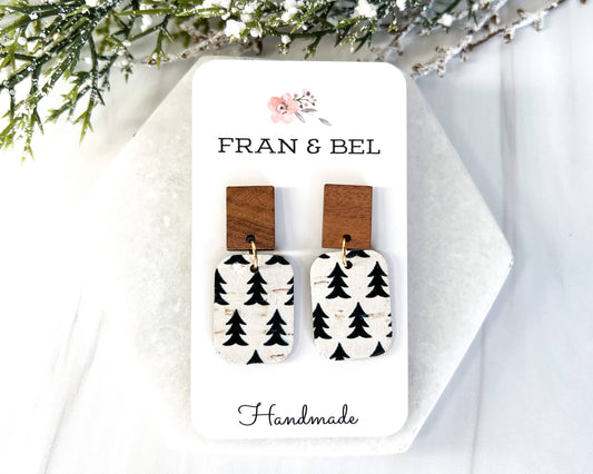 Black Tree Leather & Wood Earrings