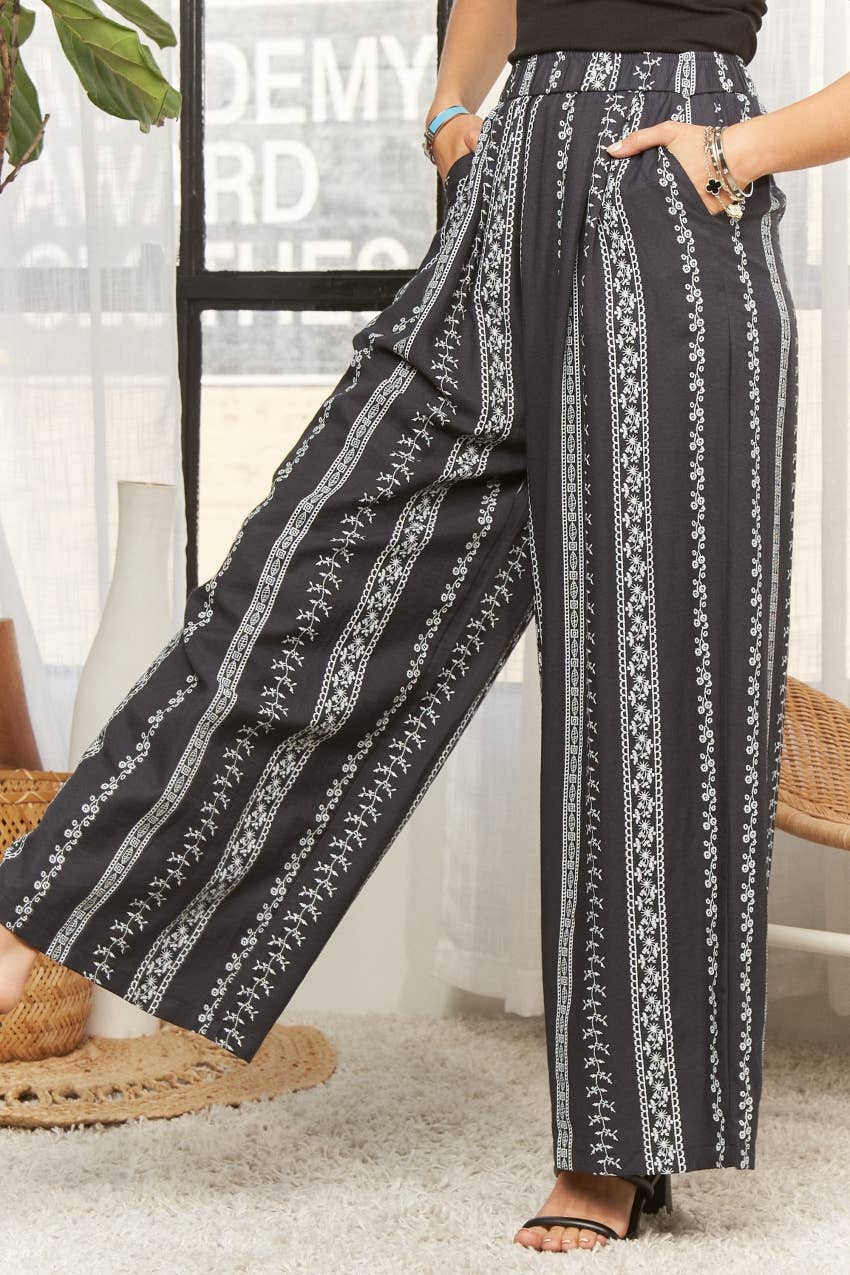 Wide Leg Patterned Pants