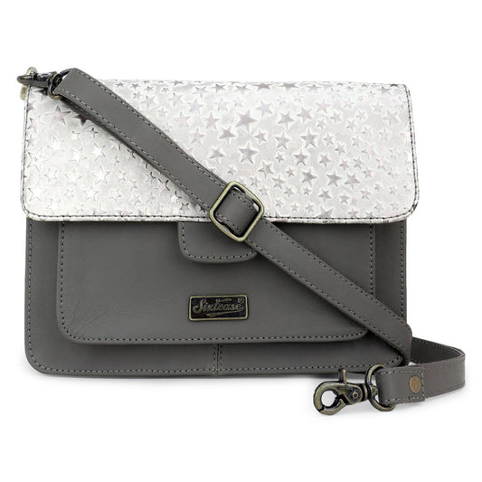 Leather Women's Crossbody - Dark Gray Stars