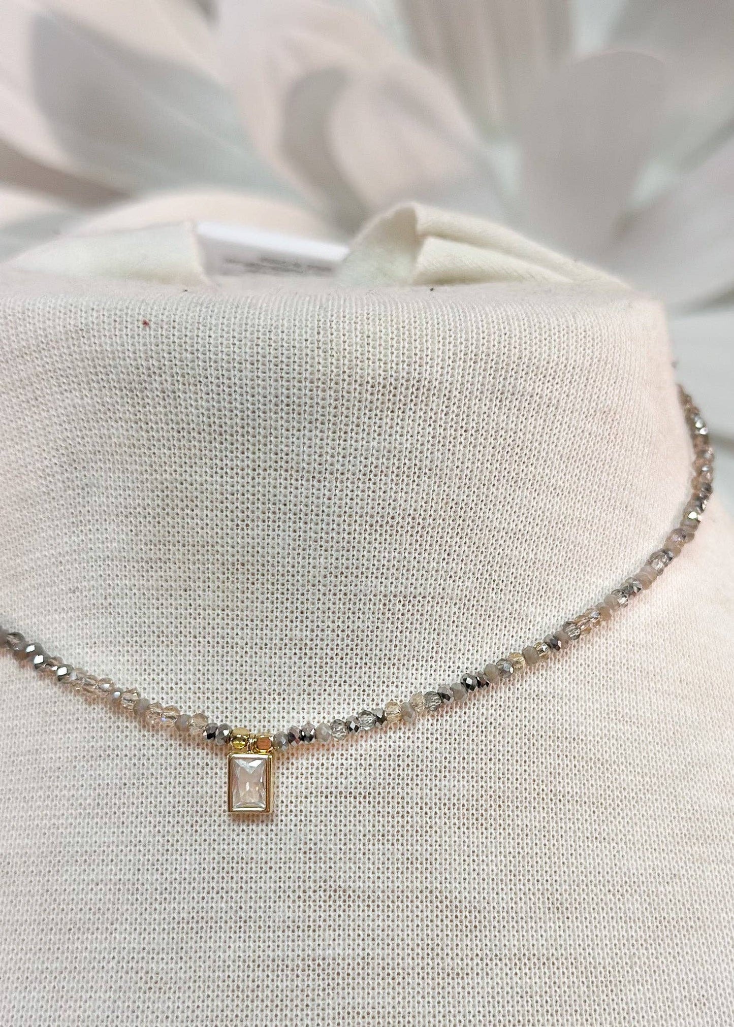 Beaded Choker w Emerald Cut