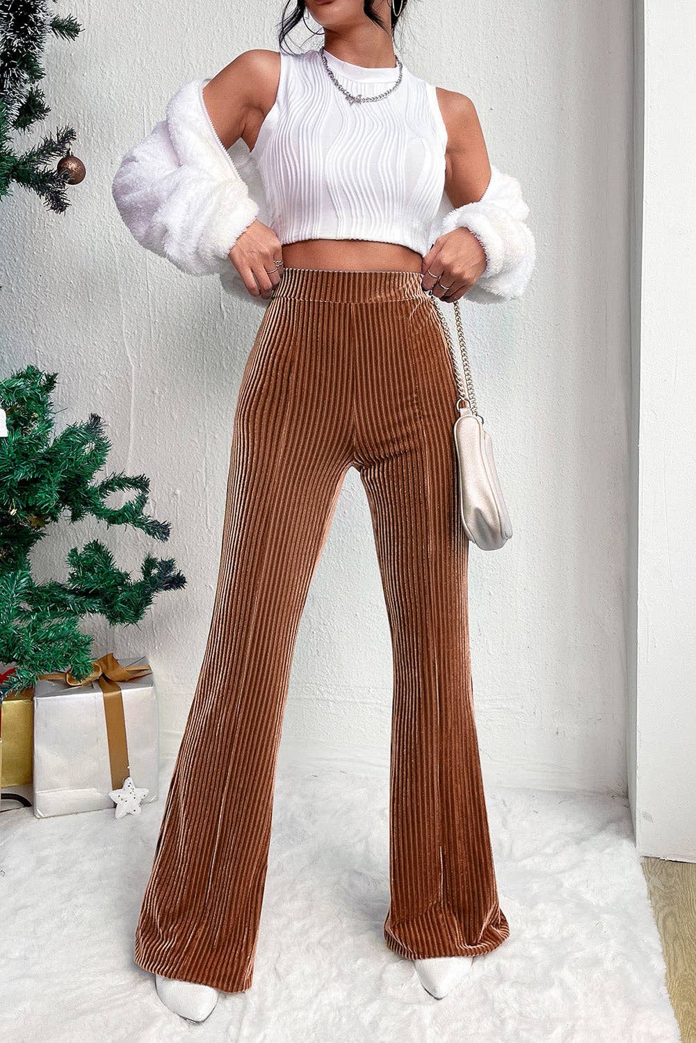 Corduroy/Velvet High Waist Flare Pants