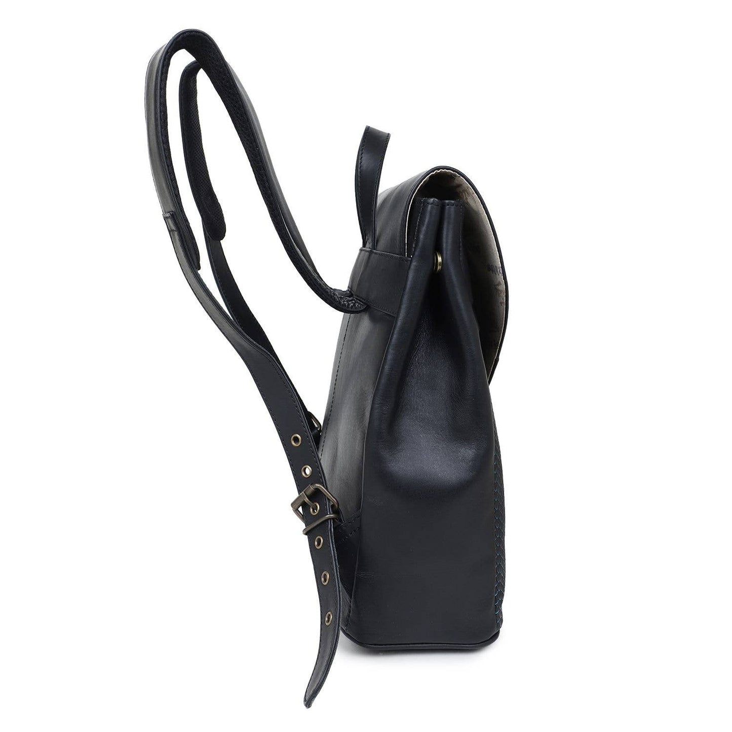 Leather Women's Backpack - Black Snake Texture