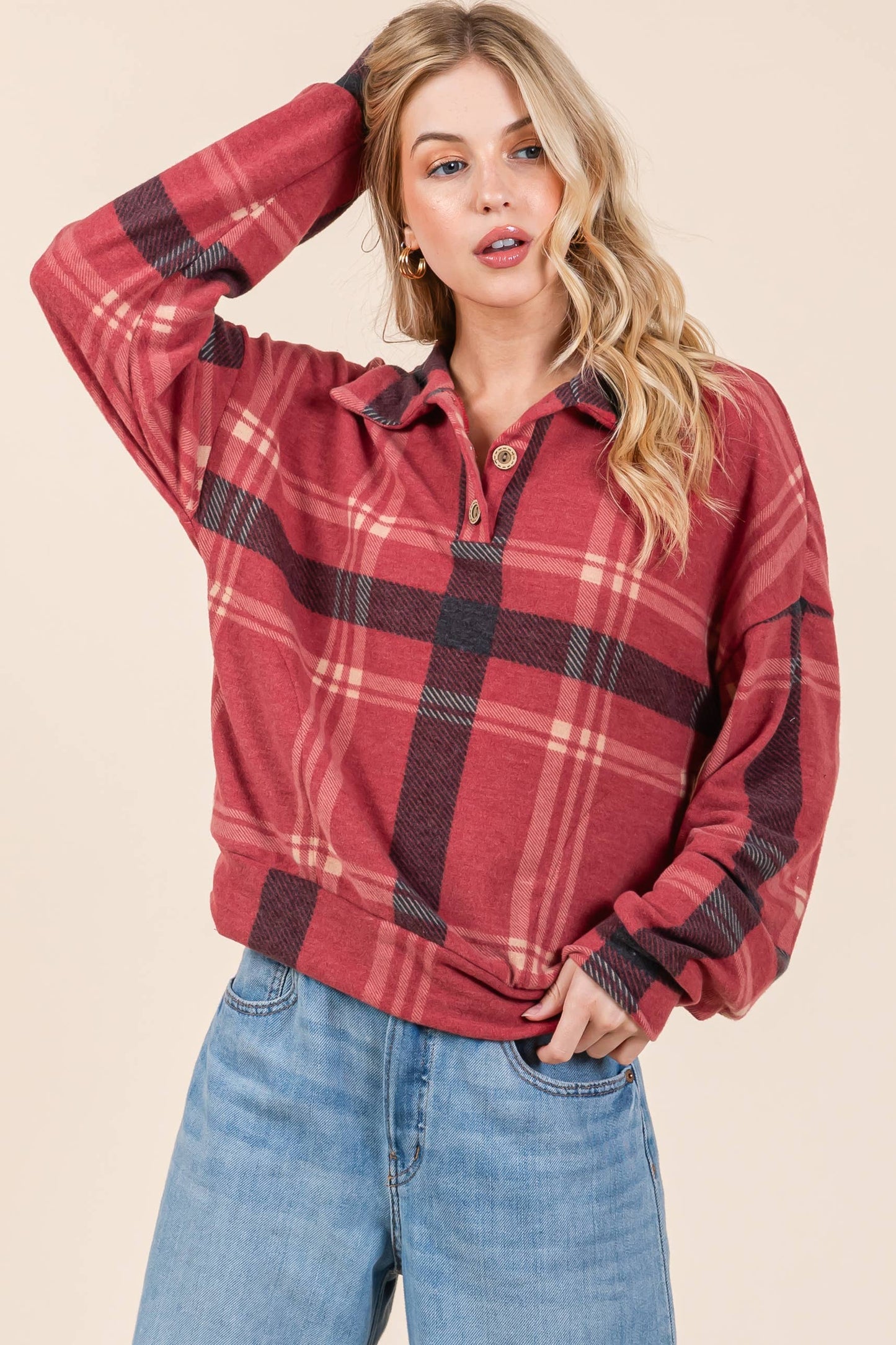 Plaid V-Neck Top