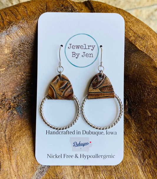 Jewelry By Jen - Twisted Hoop Earrings: Tooled Brown