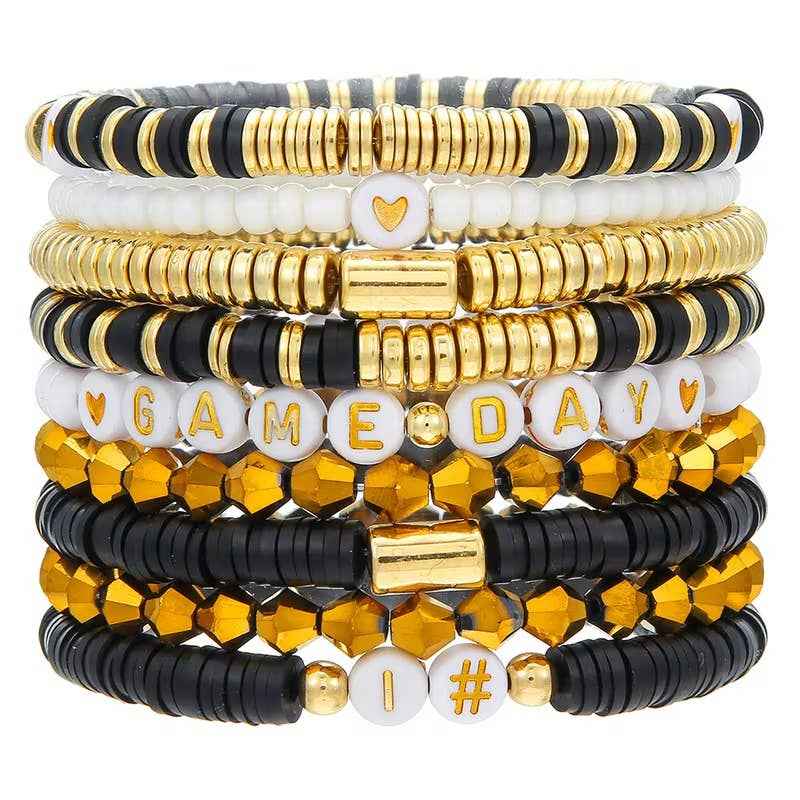 Black and Gold Game Day Set of Bracelets