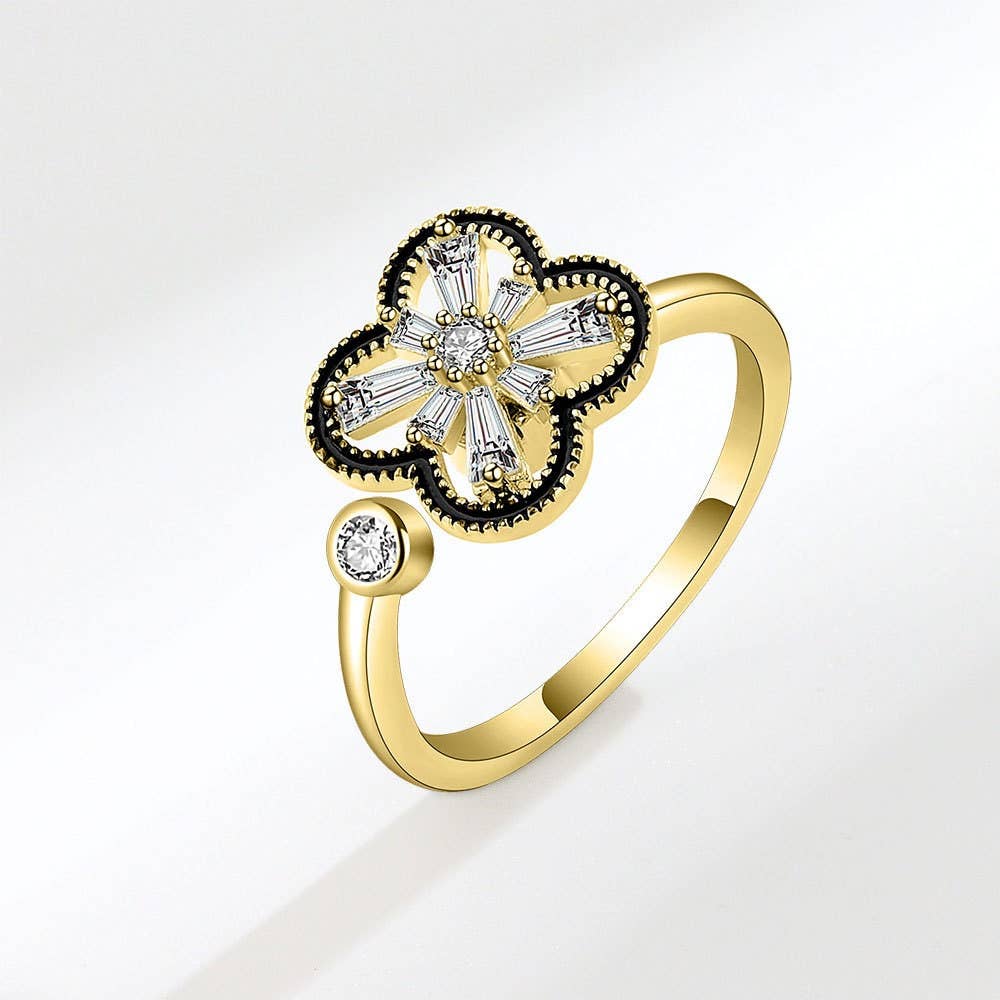 Four Leaf Clover Fidget Spinner Ring in 925 Sterling Silver