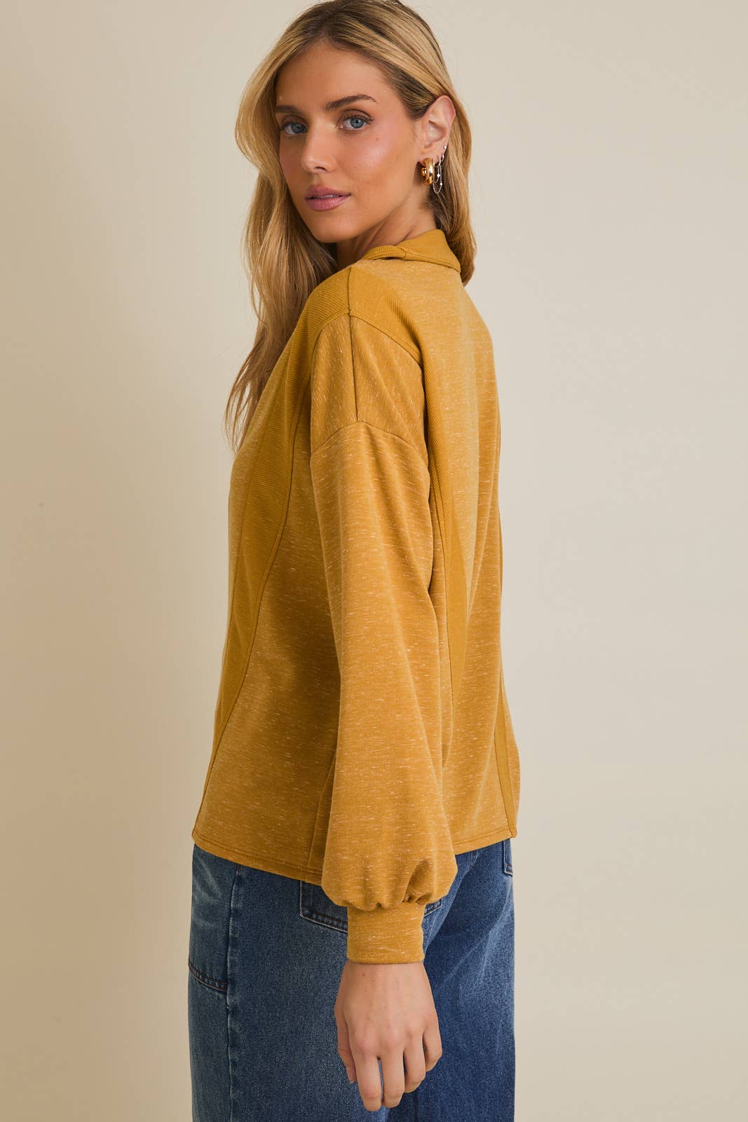 Half Zip Reverse Fabric Top