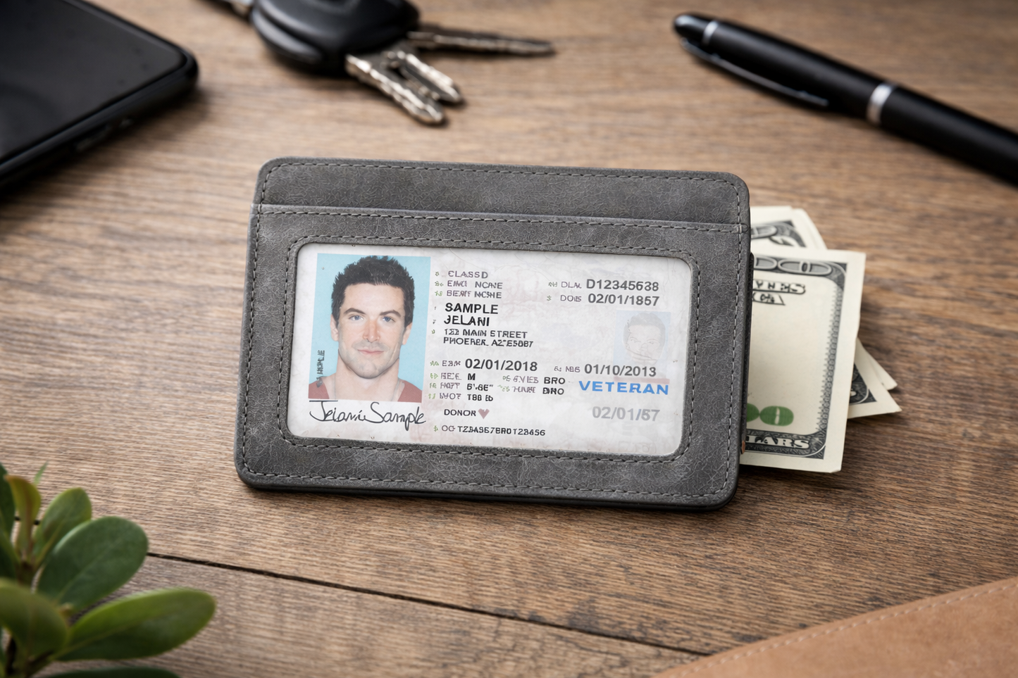 Leather Card Holder with Money Clip