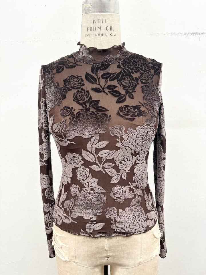 TIMING - Floral Mesh Mock Neck Top