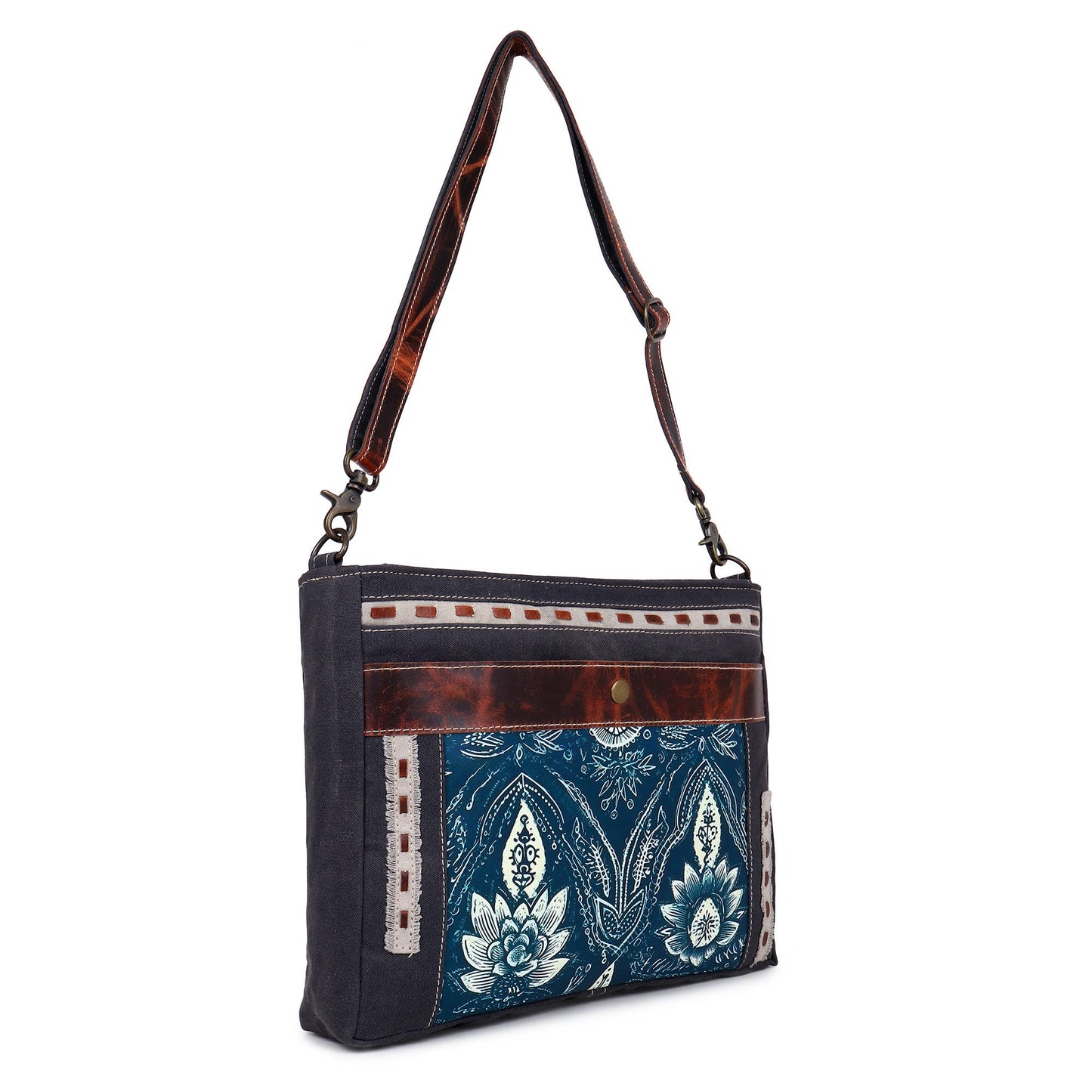 Canvas & Leather Women's Shoulder Bag - Indigo Print