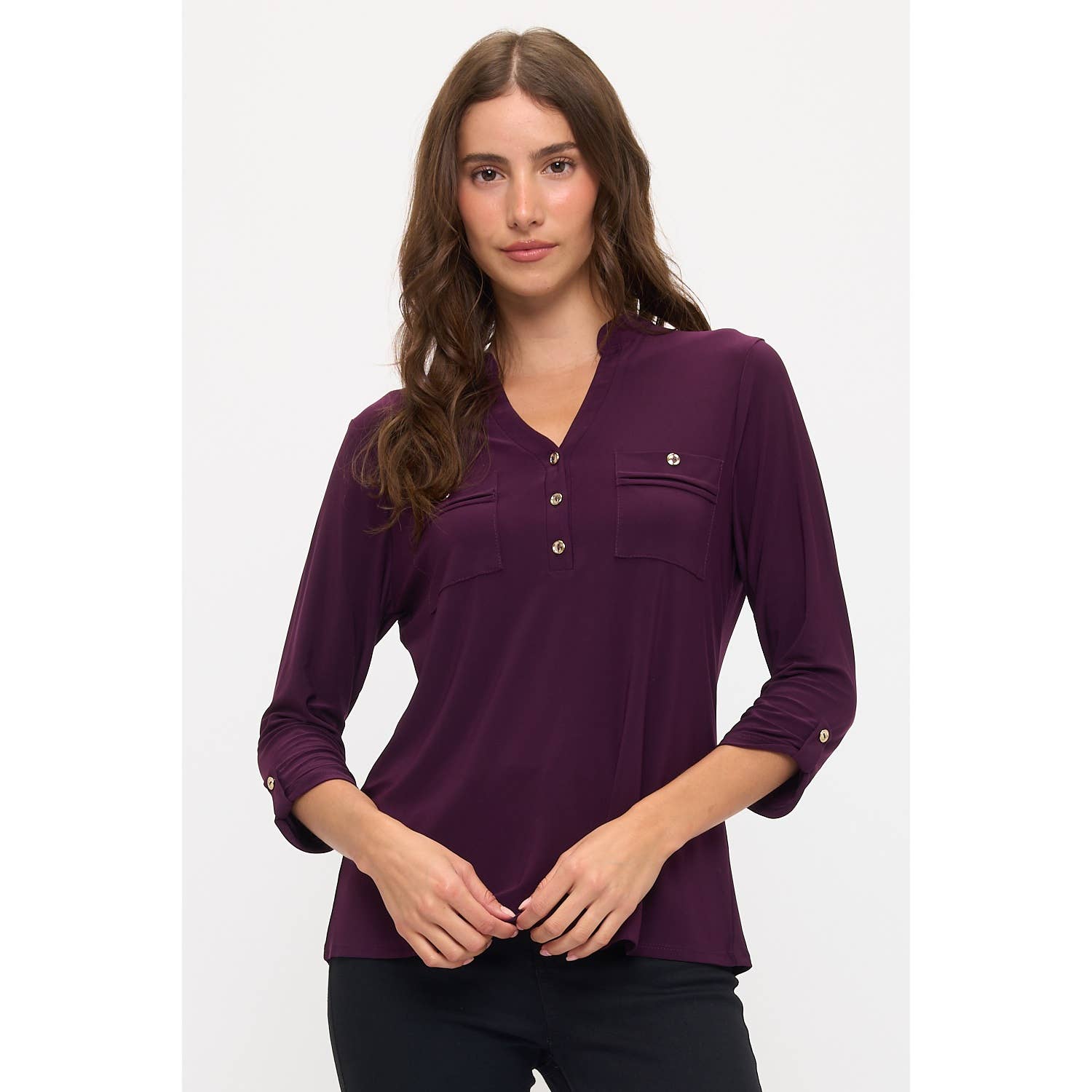 Roll Tab Mandarin Top - Threads Boutique