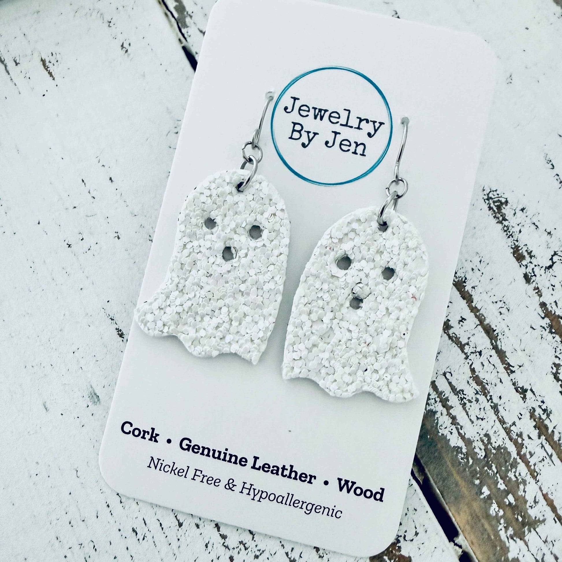 Jewelry By Jen - Ghost Earrings: White Glitter