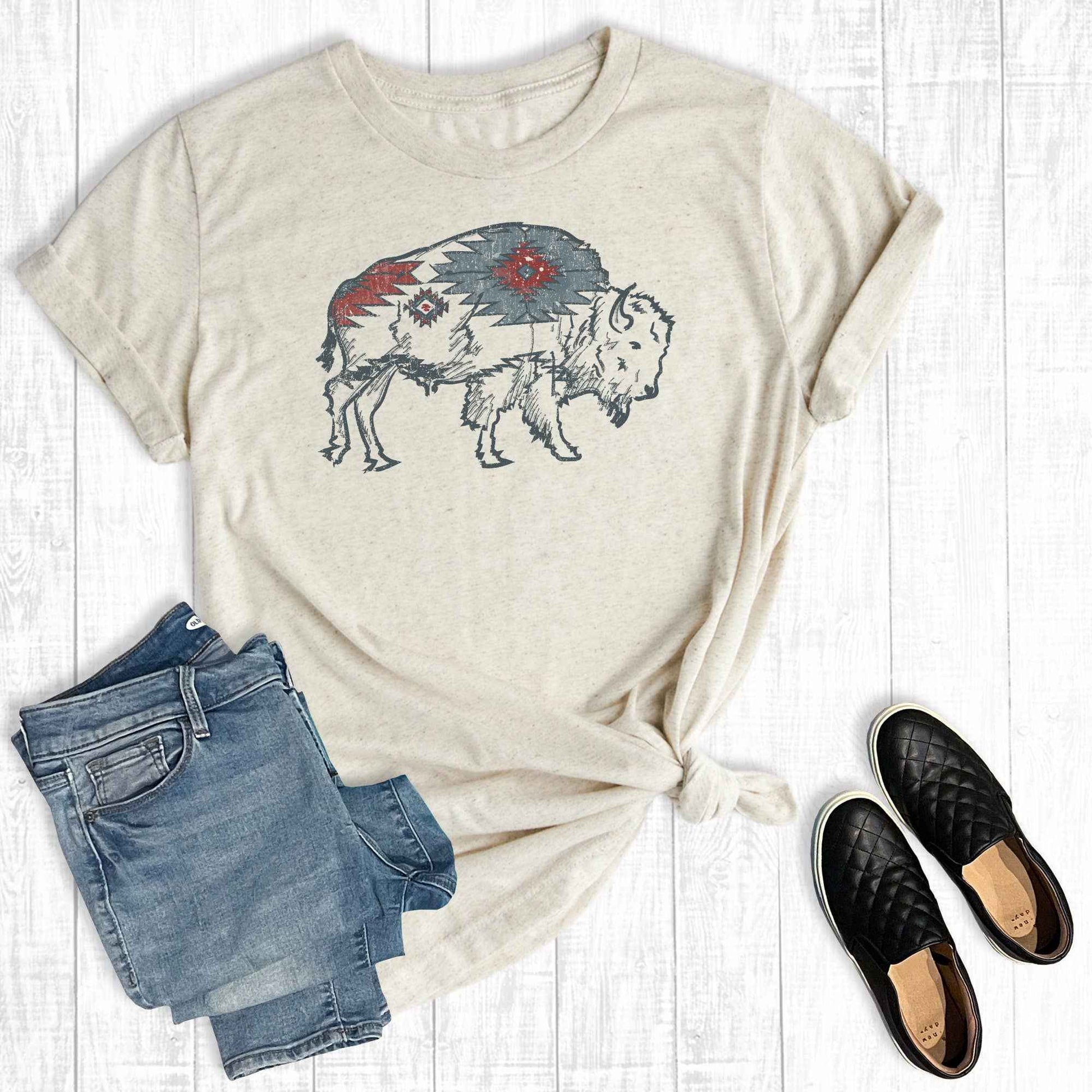 The Way Down South - Western Aztec Bison Buffalo Graphic Tee