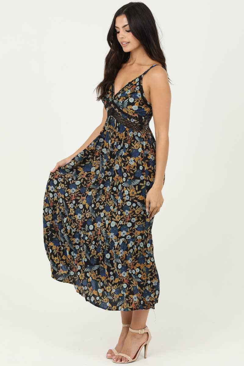 ANGIE - C4A54-A882 V NECK LACE TRIM MAXI DRESS