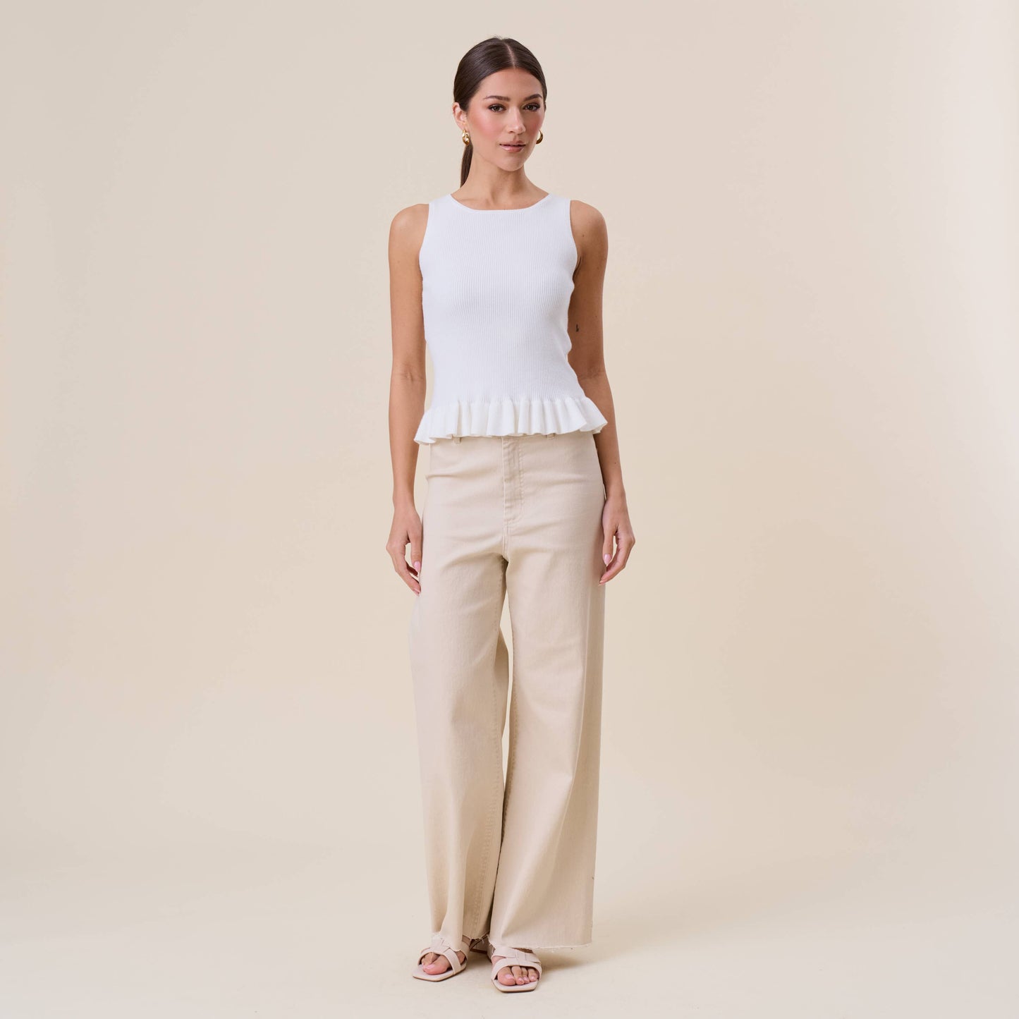 Ruffle rib-knit top