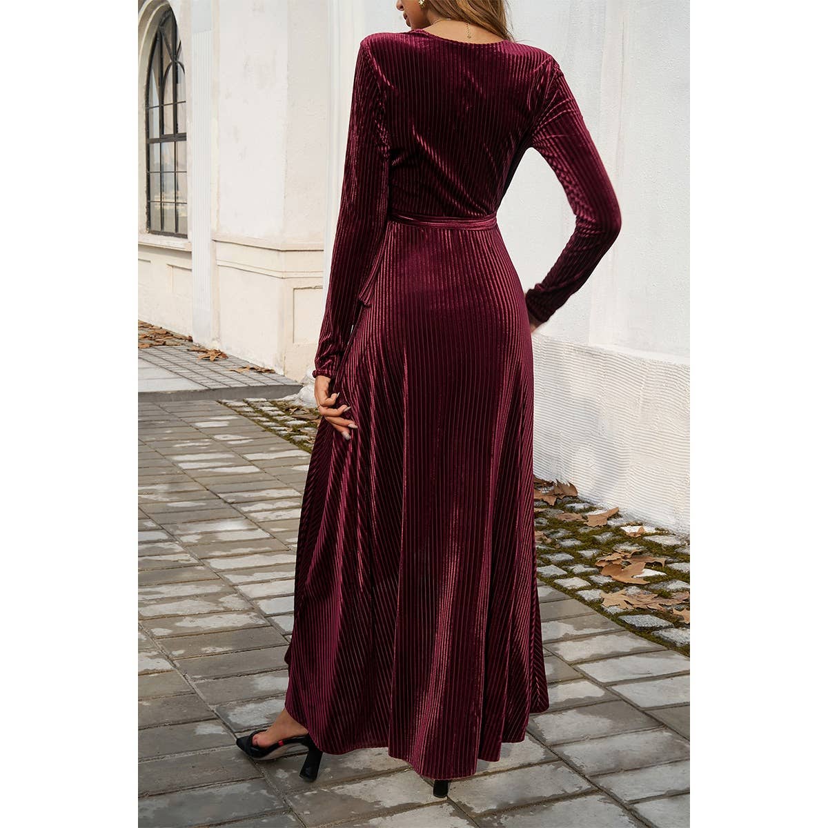 V Neck Velvet Midi Dress