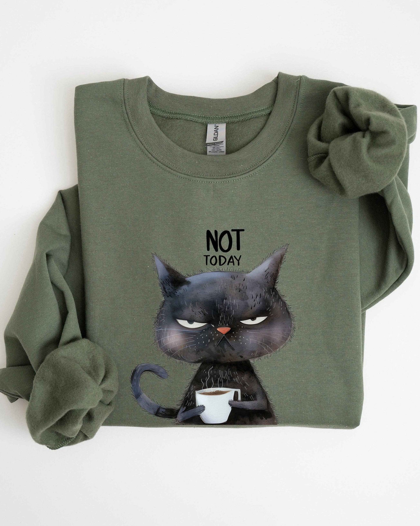 Refinery Number One LLC - Not Today, Cat, Grumpy, Coffee, Funny, Meme Sweatshirt