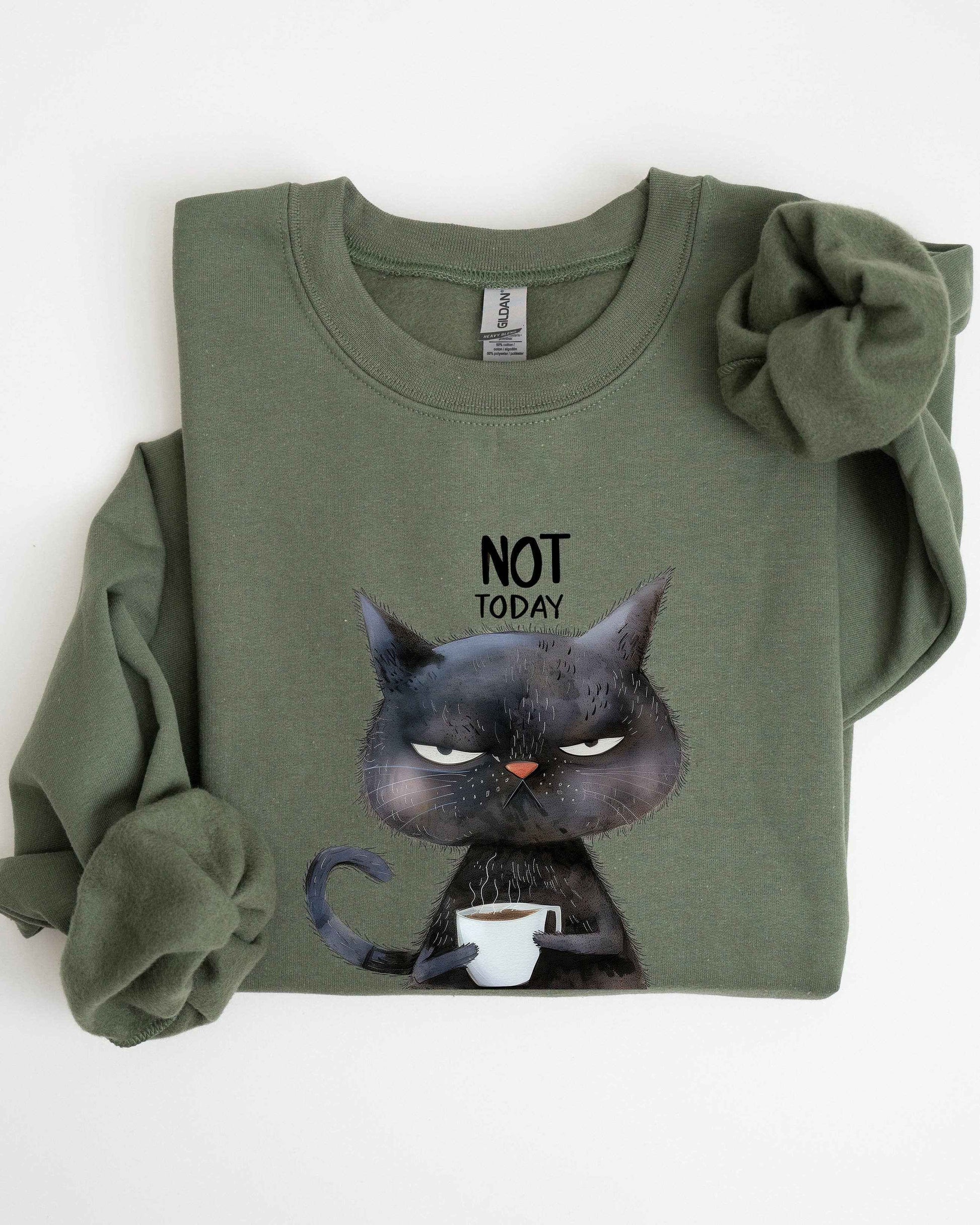 Refinery Number One LLC - Not Today, Cat, Grumpy, Coffee, Funny, Meme Sweatshirt