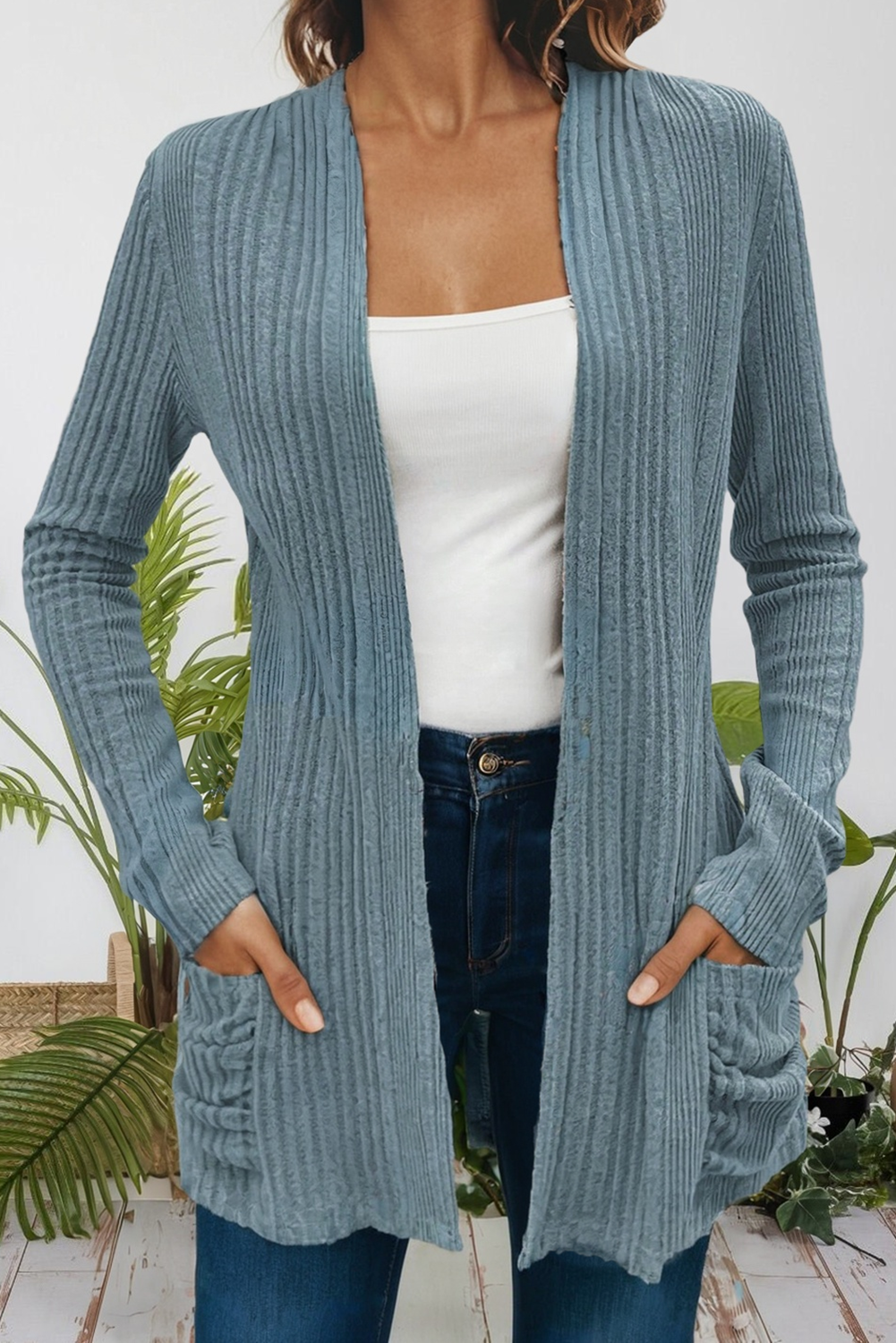Ribbed Cardigan With Pockets - Threads Boutique