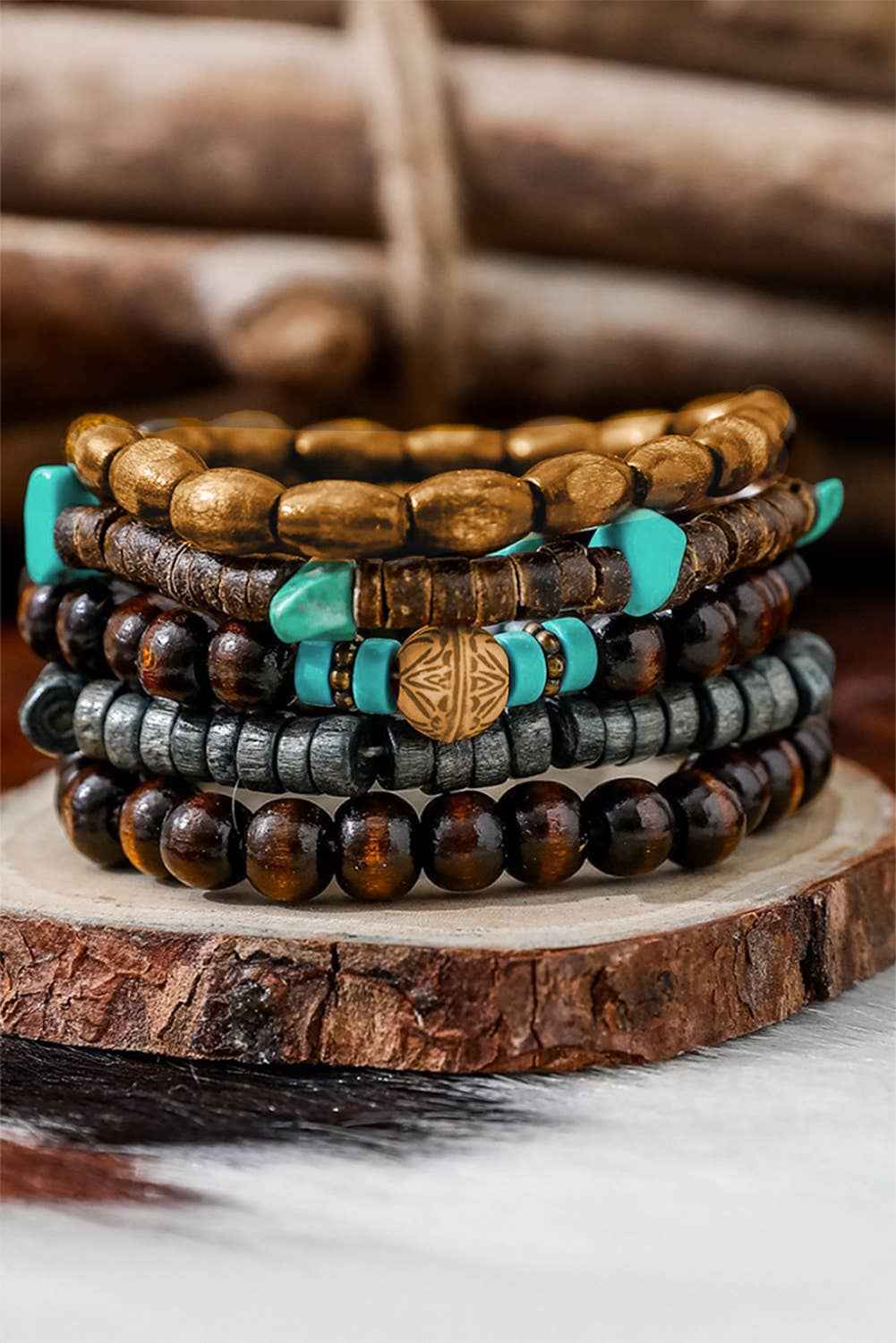 Boho Turquoise Wooden Beaded Multi Layer Bracelet