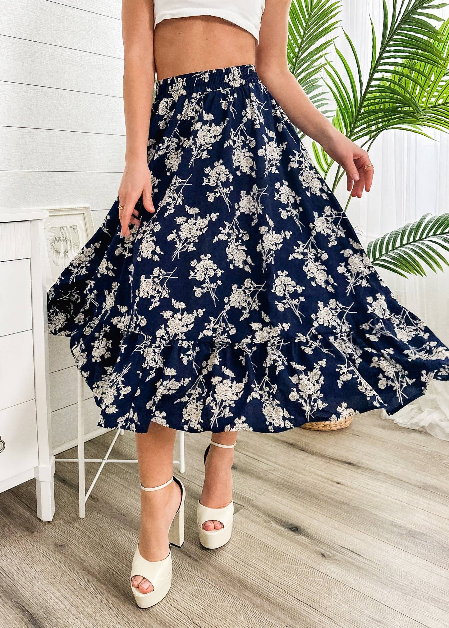 Floral Print Midi Skirt