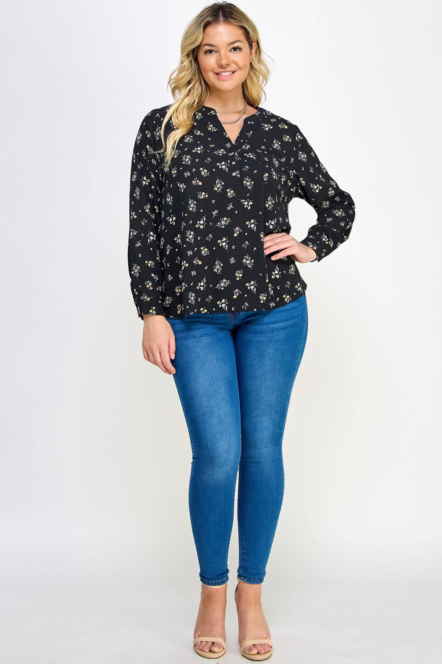 Floral Print Pop-over Blouse