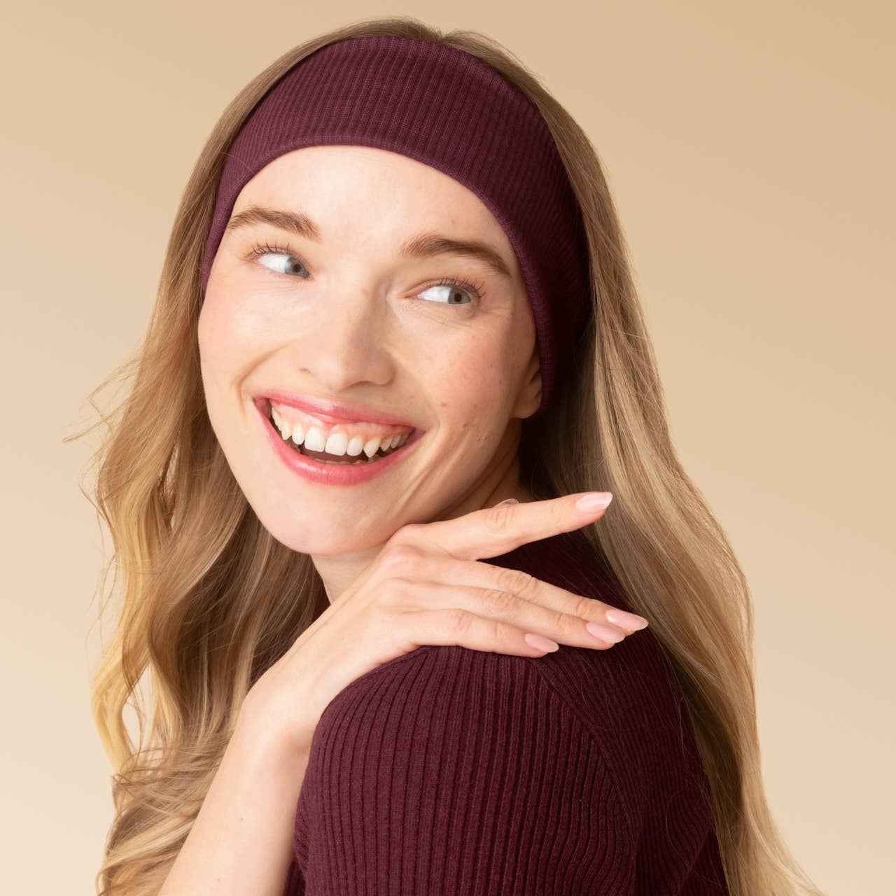KITSCH - Recycled Fabric Ribbed Elastic Headbands 2pc Set - Cherry Lacquer & Dusty Pink