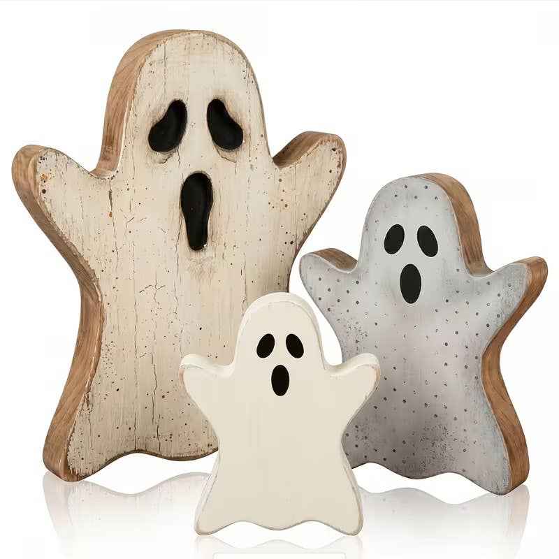 BOO Wooden Decor Set of 3 White Ghosts