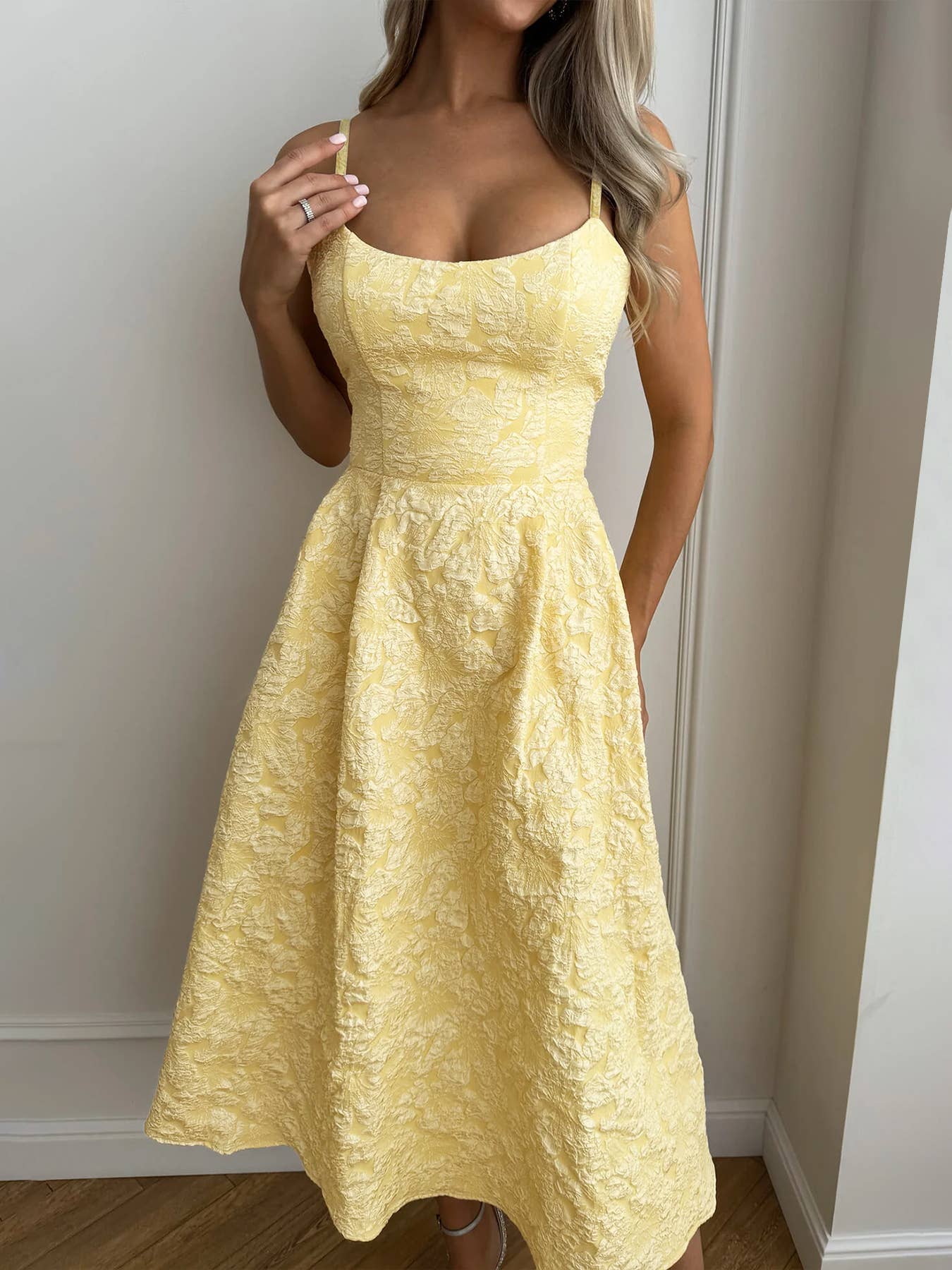 Textured Floral Jacquard Midi Dress