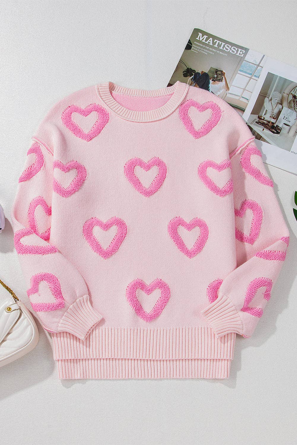 Valentine Heart Bubble Sleeve Baggy Sweater - Threads Boutique