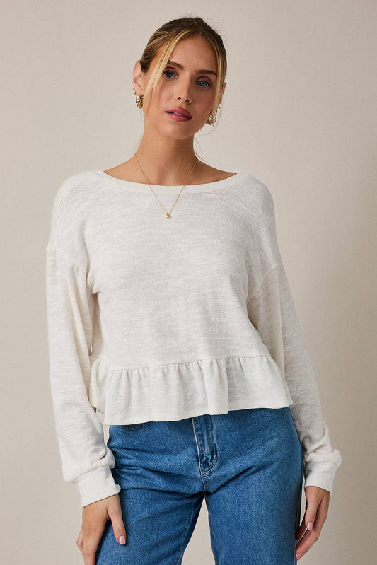 Peplum Hem Scoop Neck Top - Threads Boutique