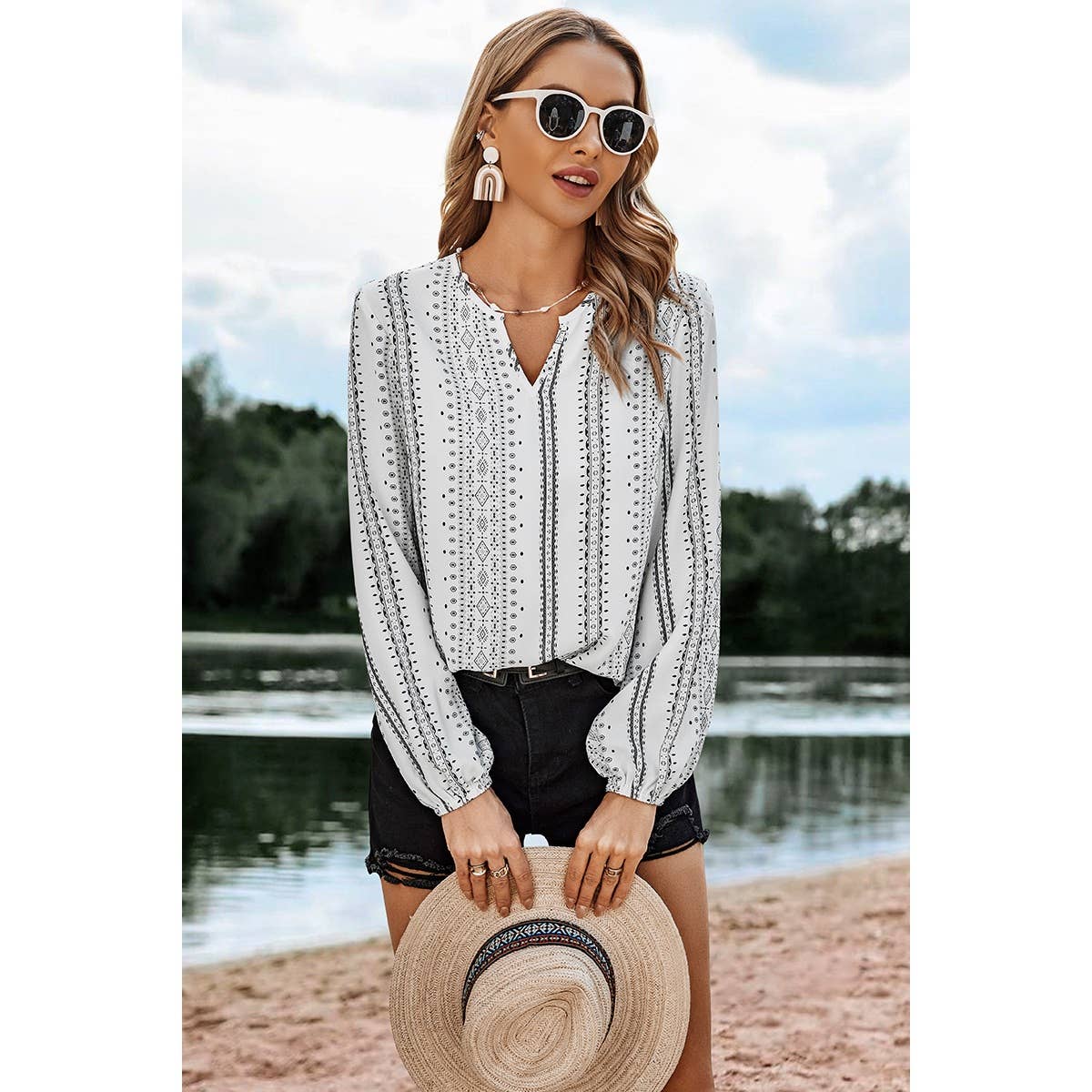 Striped V Neck Blouse